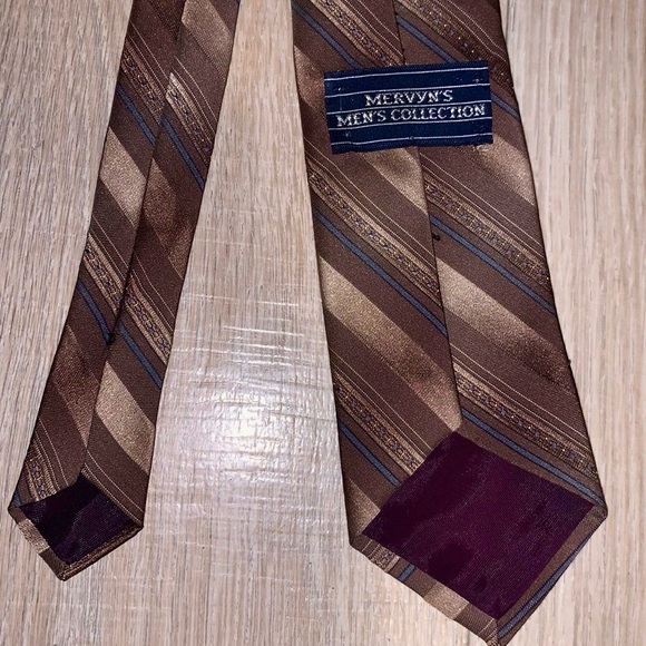 Mervyn’s Mens Collection vintage brown satin striped office formal tie - Picture 4 of 4